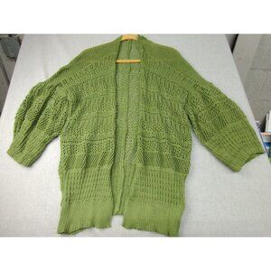 Women's Green Open-Knit Boho Chic Long Sleeve Cozy Cardigan Medium USED